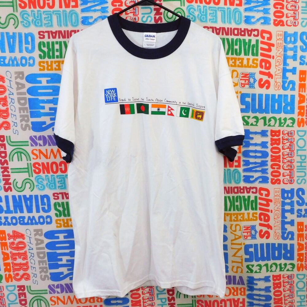 New York Life Ringer T Shirt Size L Supporting US South Asian Community Flags